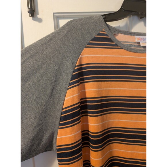 LuLaRoe 3XL Orange Black Stripe Raglan Baseball Tee Shirt Gray Sleeves Women’s - Picture 5 of 10